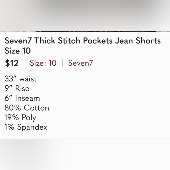 Seven7 Thick Stitch Pockets Jean ShortsSize 10 - Picture 5 of 5